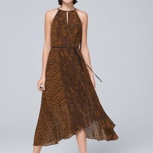 White House Black Market Pleated Animal Print A-line Dress Size 2 NWT